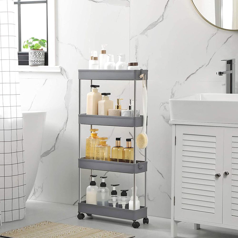 Keuken trolley op wielen - 4 etages - opbergrek - grijs - 40 x 12,5 x 86 cm