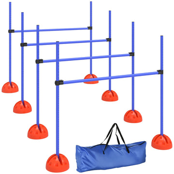 Hondenagilityset 4-delig met 4 horden | Kleur: Blauw, oranje | Afmetingen: 19,5x124x103 cm