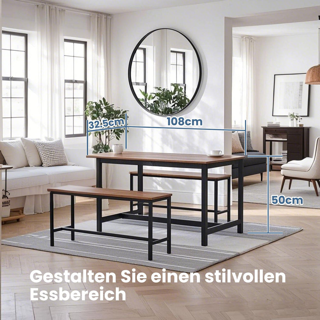 2-delige eetkamerbankenset - keukenbanken - stevig ijzeren frame - 108 x 32,5 x 50 cm