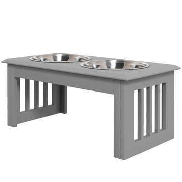 Hondenvoerstation met dubbele RVS voerbakken | Kleur: Grijs/Zilver | Afmetingen: 30.5x58.4x25.4 cm