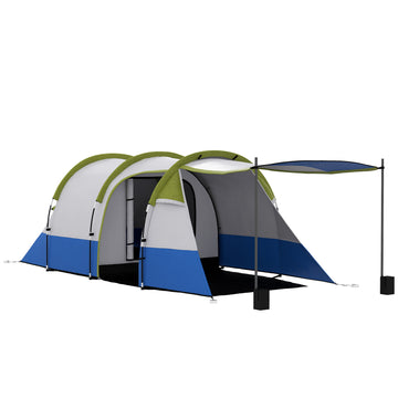 Campingtent voor 2 personen met 3 ingangen | Kleur: Groen | Afmetingen: 200x420x150 cm