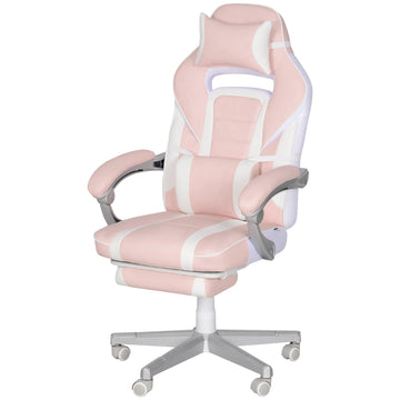 Gamingstoel met voetsteun en kussens | Kleur: Roze | Afmetingen: 63x63x115.5-123 cm