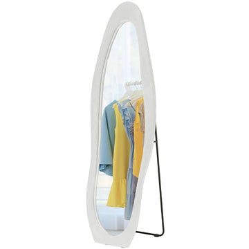 Staande spiegel 160 x 50 cm met golvend design | Kleur: Wit | Afmetingen: 50x4x160 cm