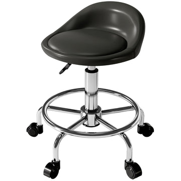 In hoogte verstelbare rolkruk met rugleuning | Kleur: Zwart | Afmetingen: 43x43x59-75 cm