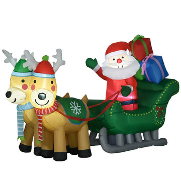 Opblaasbare kerstman in slee met rendieren | Kleur: Multicolor | Afmetingen: 70x210x125 cm