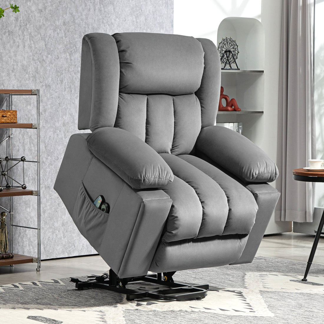 Elektrisk reclinerfåtölj med massage och USB-portar | Färg: Grå | Mått: 101x93x104 cm
