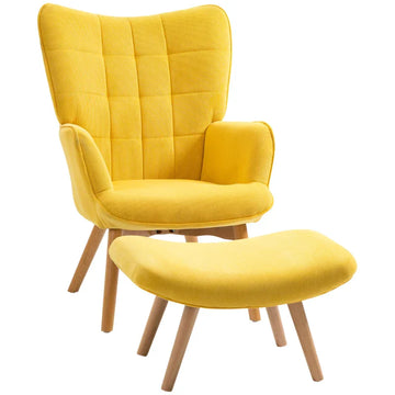 Gele fauteuil met voetenbank | Kleur: Geel | Afmetingen: 80x72x99 cm