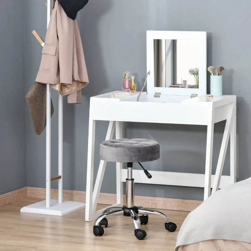 Rollhocker, Samt, verstellbar | Farbe: Grau | Maße: 35x35x49-61 cm
