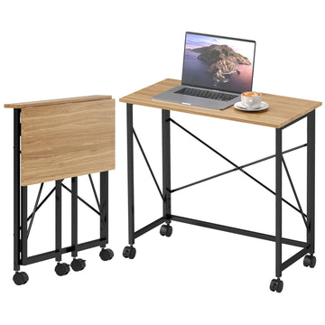 Opvouwbaar bureau met wielen | Kleur: Bruin, zwart | Afmetingen: 80x40x75 cm