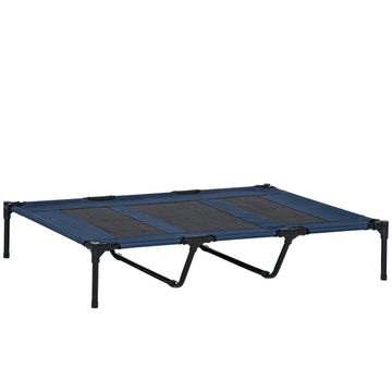 Verhoogd hondenbed - hondenligbed | Kleur: Donkerblauw+Zwart | Afmetingen: 92x122x23 cm