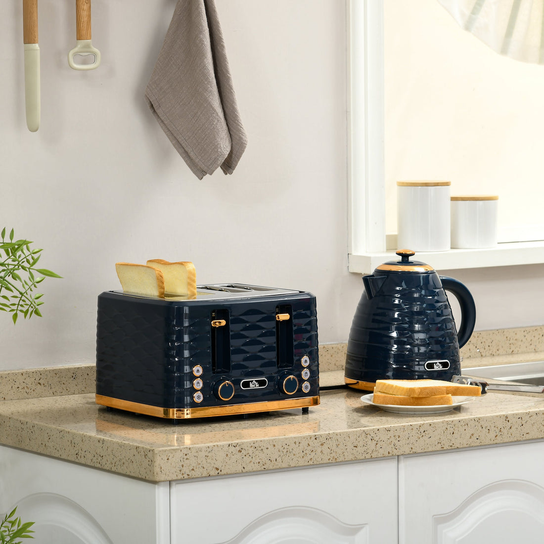 2-in-1 broodrooster en waterkoker set | Kleur: Blauw | Afmetingen: 19.5x24.1x23.2 cm