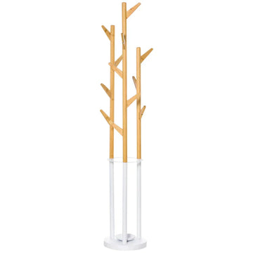 Kapstok met parapluhouder, 13 haken | Kleur: Natuurlijk/Wit | Afmetingen: 30.5x30.5x174.5 cm