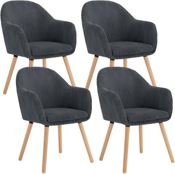 Set van 4 corduroy eetkamerstoelen met armleuningen | Donkergrijs | 55,5x56,5x83,5 cm