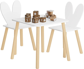 Kindertafel met 2 stoelen en konijnenoren | Wit | 49,5x49,5x47 cm