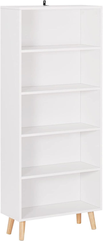 Boekenkast met 5 vakken, open opbergkast | Wit | 60x24x144 cm