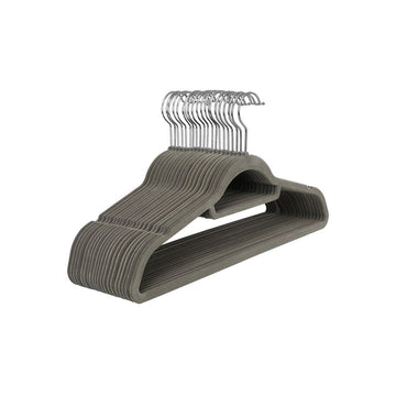 Velvet kledinghangers 50 stuks – antislip, ABS, grijs, 45 x 24 x 0,6 cm