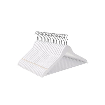 20 witte houten kleerhangers, esdoorn, broekstang, verchroomde haken, 44,5 x 23 x 1,2 cm