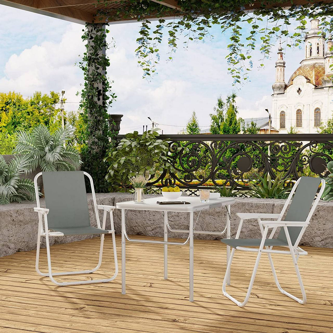 Opvouwbare kunststof tuinstoelen 4-delige set | Donkergrijs | 58x53x76 cm