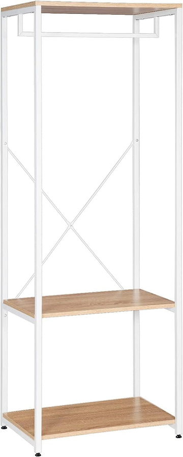 Kledingrek met schoenenrek van metaal en hout | Eiken-wit | 60x40x167 cm