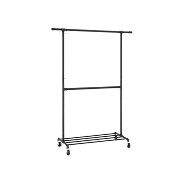 Kledingrek met dubbele stang - Vintage industrieel - Verstelbaar - Verplaatsbaar - 130x49x198 cm