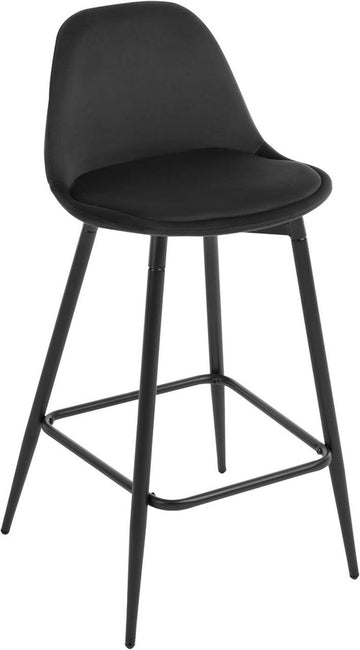 Barstoel keukenstoel fluweel met rugleuning en voetsteun | Zwart | 43x42x86,5 cm