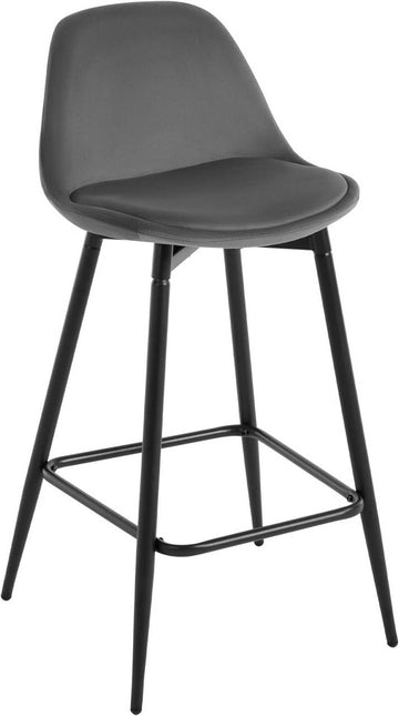 Barstoel van fluweel met rugleuning en voetensteun | Donkergrijs | 43x42x86,5 cm