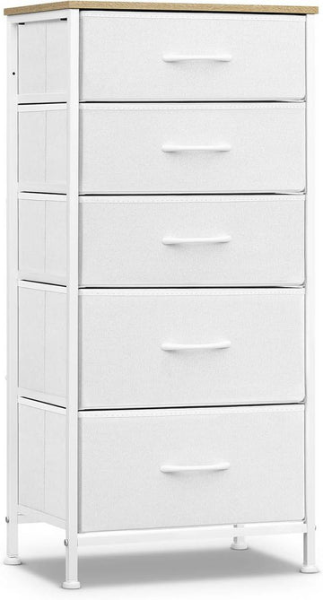 Ladekast met 5 stoffen laden | Wit | 45,5x30x95,5 cm