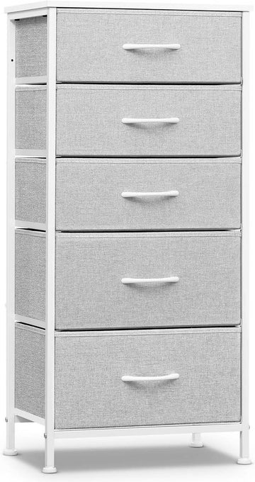 Kommode met 5 laden van metaal en houtmateriaal | Lichtgrijs | 45,5x30x95,5 cm