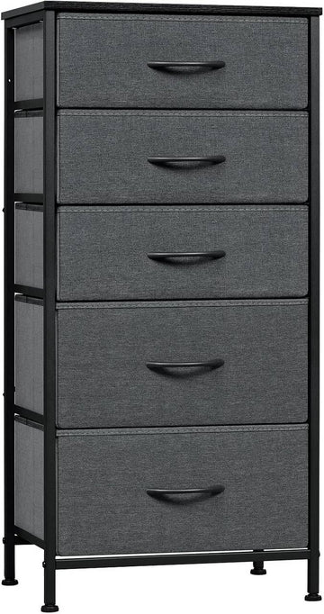 Ladekast met 5 stoffen laden | Zwart + donkergrijs | 45,5x30x95,5 cm