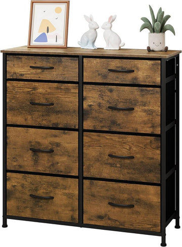 Ladekast met 8 stoffen laden en metalen frame | Vintagebruin | 86x30x89 cm