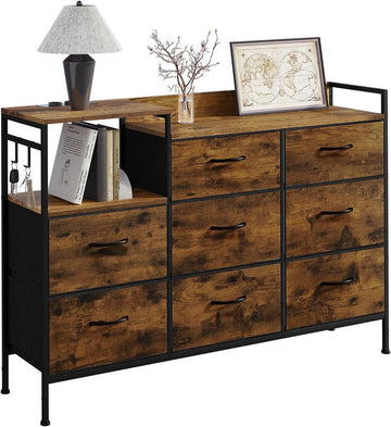 Ladekast met 8 laden en stopcontacten | Vintagebruin | 132x30x88 cm
