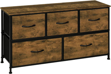 Ladekast met 5 laden, metalen frame houtlook | Vintagebruin | 100x30x54 cm
