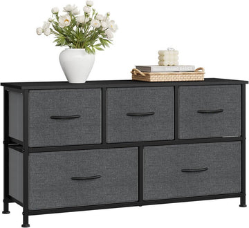 Ladekast met 5 lades | Zwart + donkergrijs | 100x30x54 cm