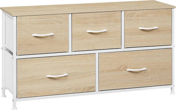 Ladekast met 5 laden, metaalframe, lichte eik en wit | Lichte eik + wit | 100x30x54 cm