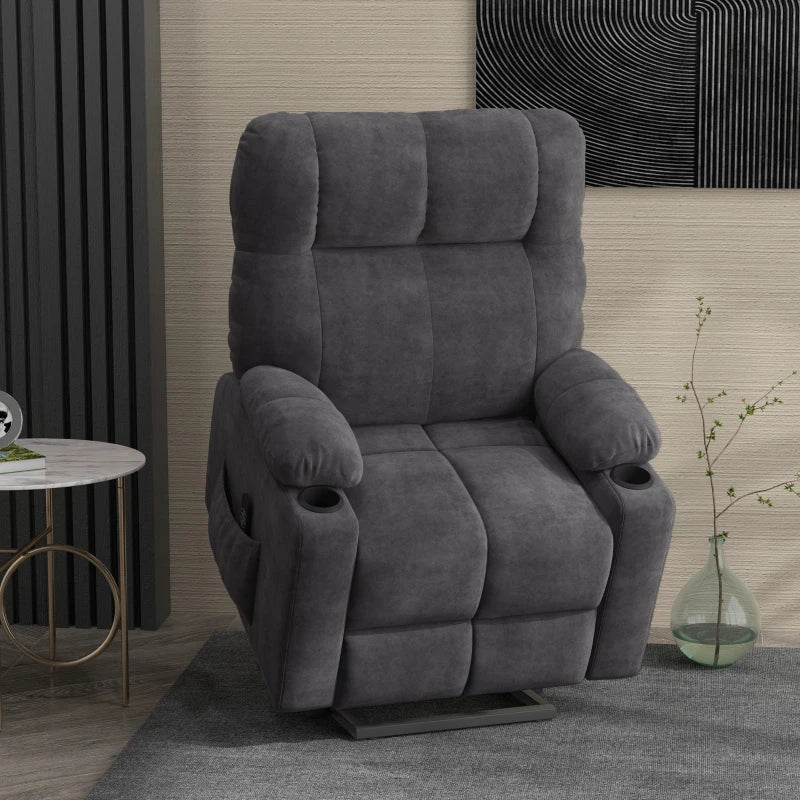 Elektrischer Aufstehsessel mit Massage und Heizung | Farbe: Dunkelgrau | Maße: 95x91x109 cm