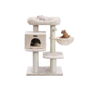 Kattenboom met 2 niveaus, verstelbaar, krabpaal, beige, 70 x 60 x 112 cm