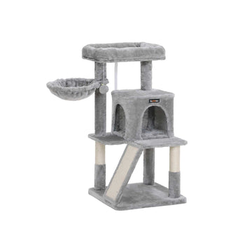 Kattenkrabpaal - kattentoren - sisal - pluche plateaus - knus holletje - 48 x 48 x 96 cm