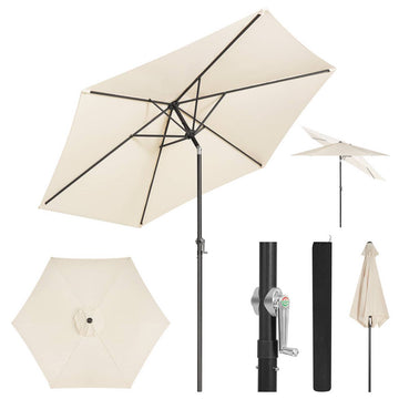 Kantelbare parasol met handzwengel 270 cm | Beige | 270x270x236 cm