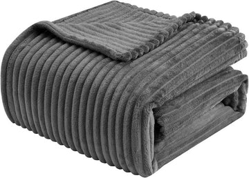 Flanellen fleece deken met strepen voor bank en bed | Donkergrijs | 220x240 cm