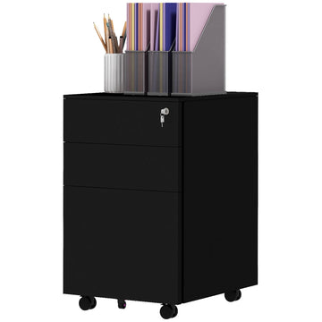 3-laden archiefkast op wielen - Stalen dossierkast | Kleur: Zwart | Afmetingen: 43.5x37x60 cm