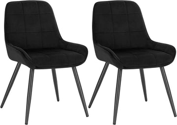 Set van 2 fluwelen eetkamerstoelen met rugleuning | Zwart | 38x43x81,5 cm