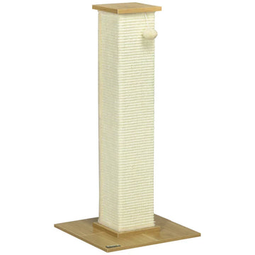 Kattenkrabpaal met sisal en speelbal | Kleur: Eiken + crème-wit | Afmetingen: 38x38x80 cm
