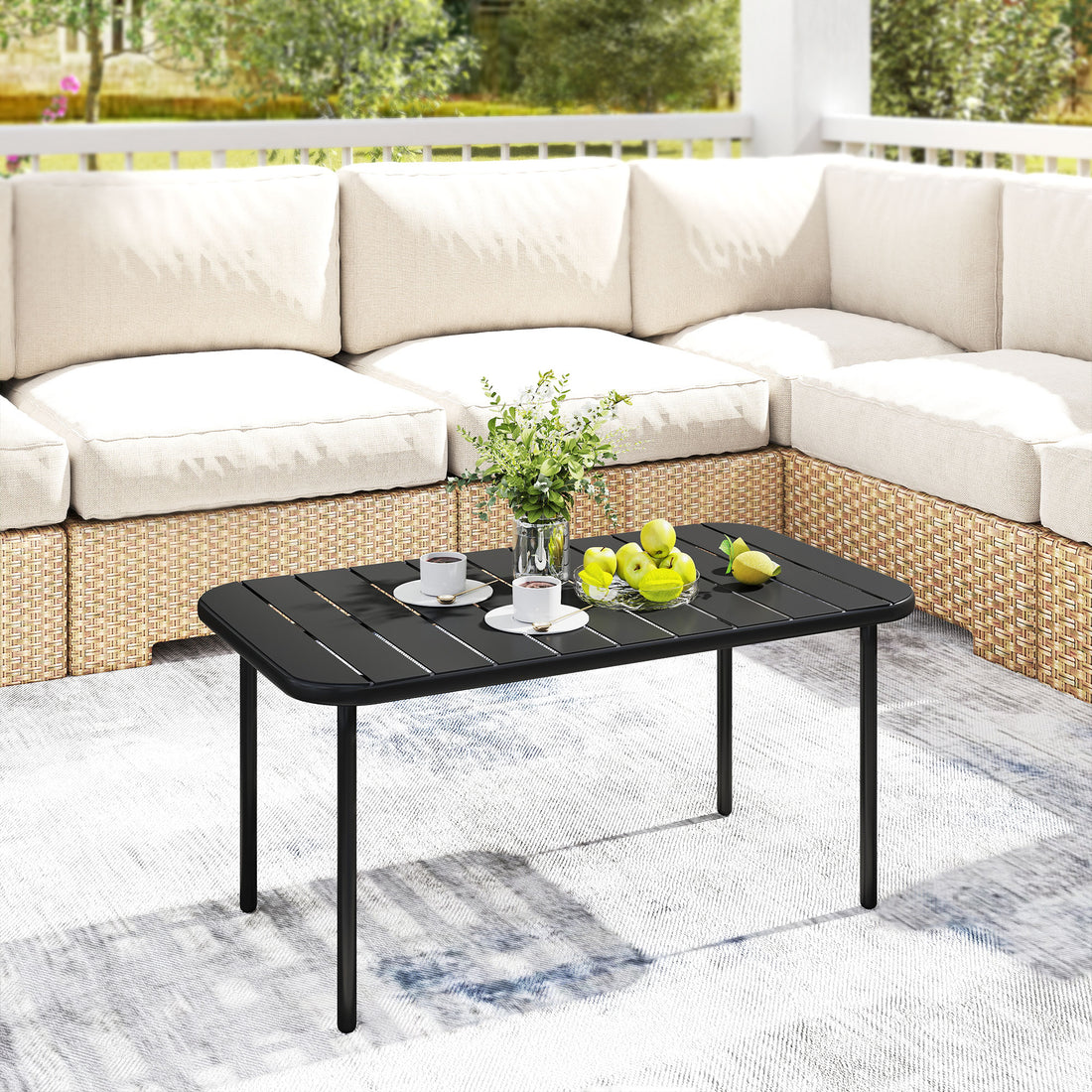 Balkongbord i stål - rektangulärt sidobord | Färg: Svart | Mått: 90x50x43 cm
