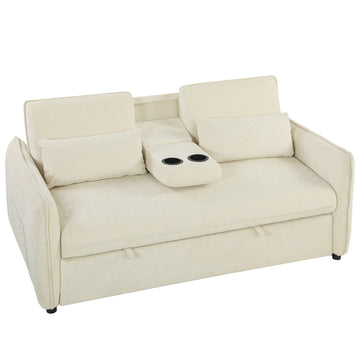 3-in-1 slaapbank voor 2 personen met bekerhouders | Kleur: Beige | Afmetingen: 166x90x84 cm