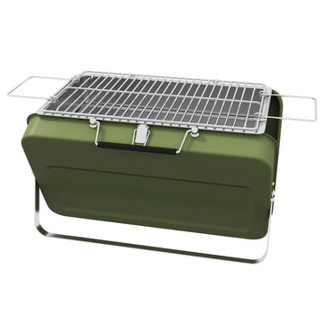 Houtskoolbarbecue - Draagbare koffergrill | Kleur: Groen | Afmetingen: 30x47x28 cm