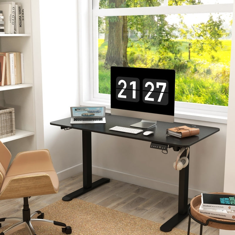 Elektrischer Sitz-Steh-Schreibtisch | Farbe: Schwarz | Abmessungen: 140x70x72-116 cm