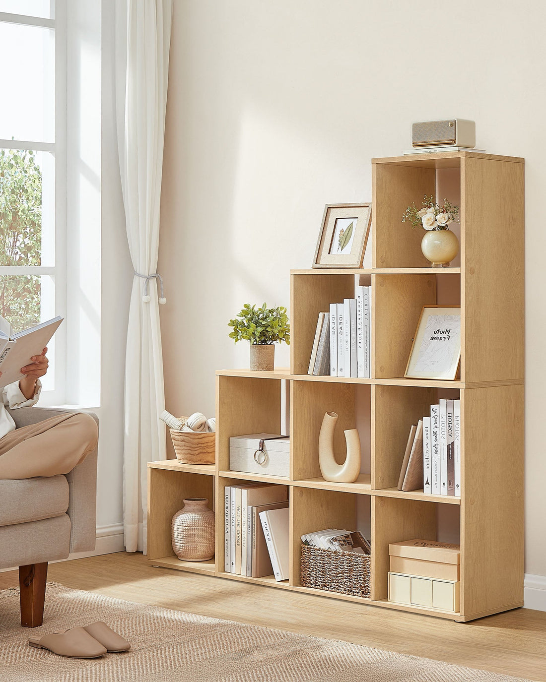10-Fach Bücherregal - Aufbewahrungsregal - platzsparend - 29 x 129,5 x 129,5 cm - braun