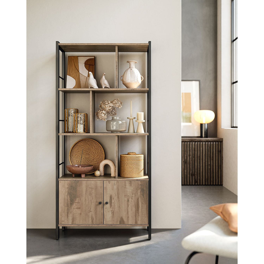 Boekenkast eikenbruin-zwart - verstelbare planken - 30 x 74 x 154,5 cm