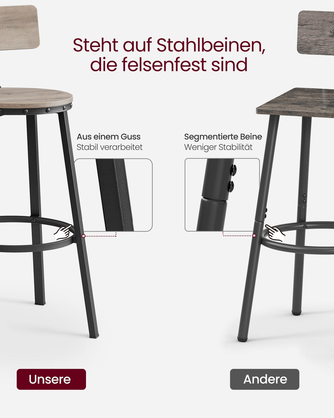 2-teiliges Barhocker-Set - Küchenhocker - Frühstücksbarhocker - Stahlrahmen - 54 x 99 x 37 cm
