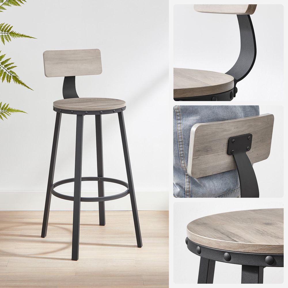 Barhocker-Set 2-teilig – Hocker – Spanplatte/Stahl – Greige/Schwarz – 54 x 99 cm